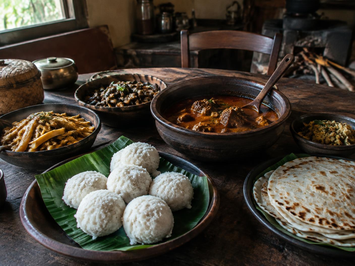 Traditional Coorg food prepared with rice, spices and seasonal ingredients